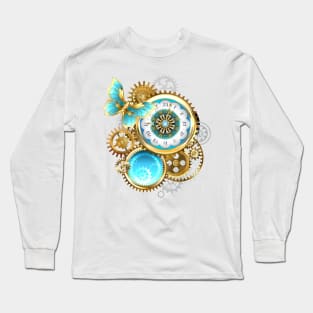 Clock and Gear with Butterfly ( Steampunk ) Long Sleeve T-Shirt